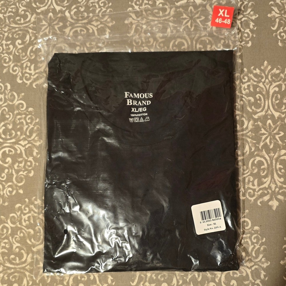Famous Brand Mens Black Short Sleeve 100% Cotton T-Shirt XL Style 209-A